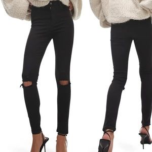 Topshop Moto Jamie High Waist Ripped Black Skinny Jean Size 25